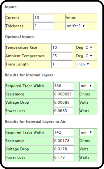 PCB Trace Width Calculator from www.circuitcalculator.com