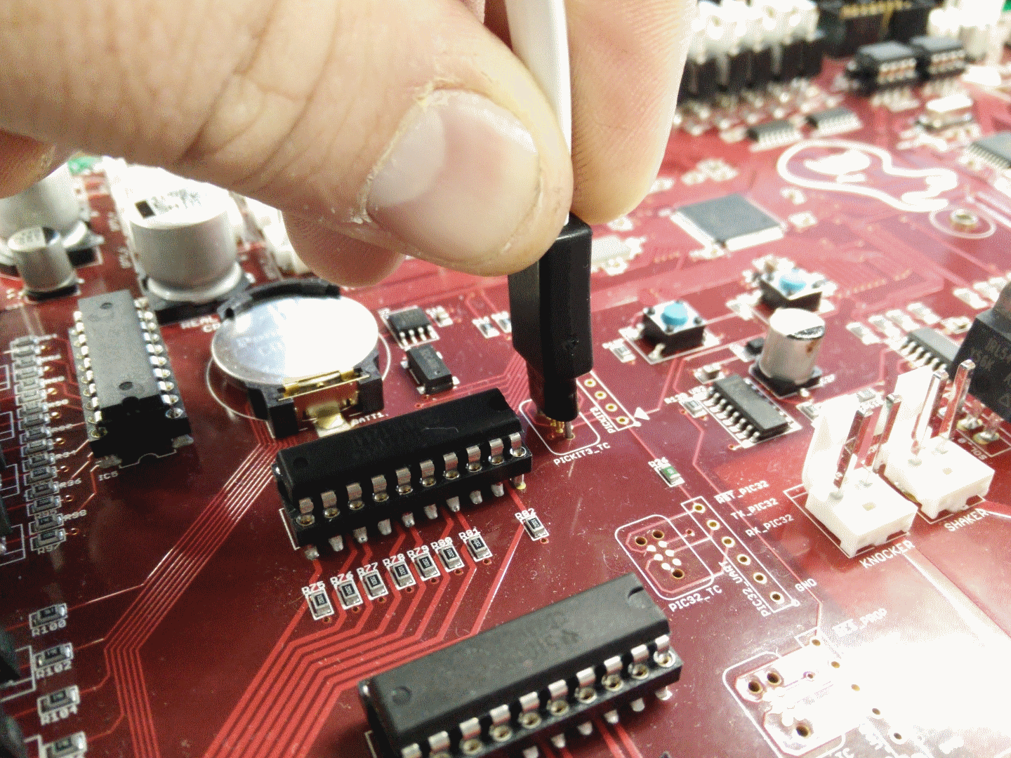 Figure 7: Tag-Connect TC2030-MCP-NL pressed into the contacts.