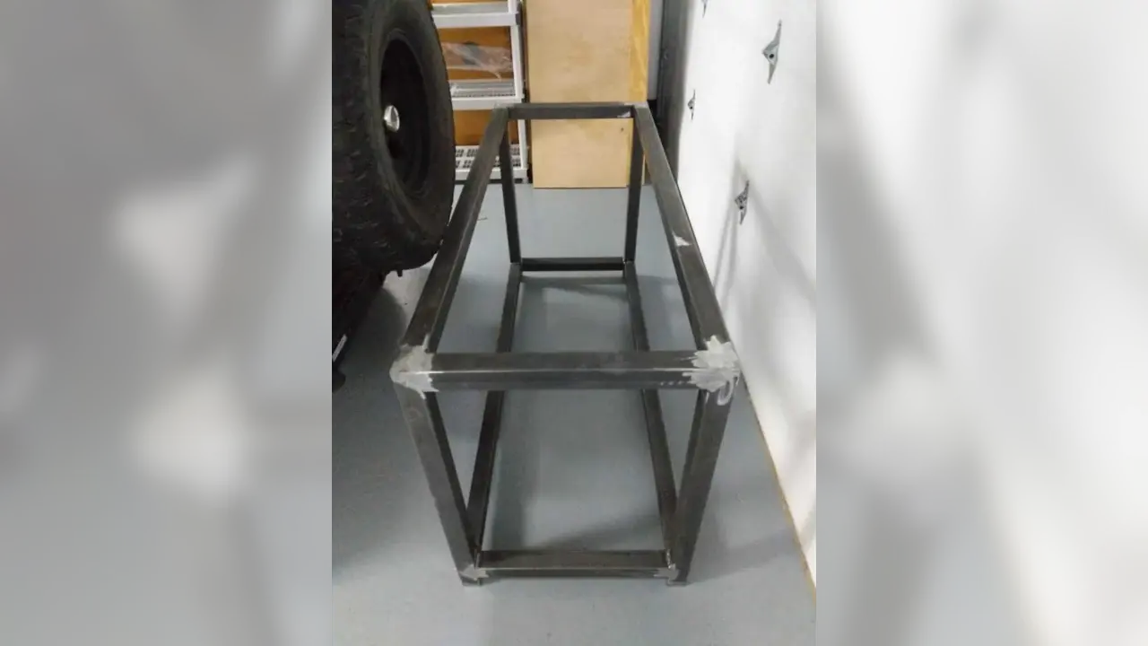 Brewery cart Parker welded up. Made out of 2″ 14AWG box tubing.
