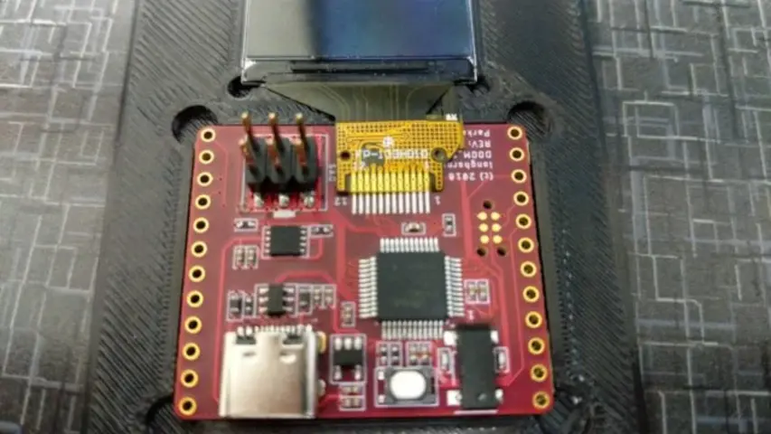 Fixture for DOOM SAO to speed up soldering of the screen to the PCB assembly.