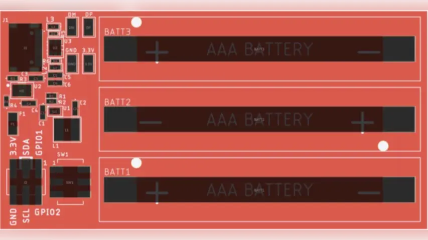 Front of the PCB Parker design to test the power system of the badge he is working on.