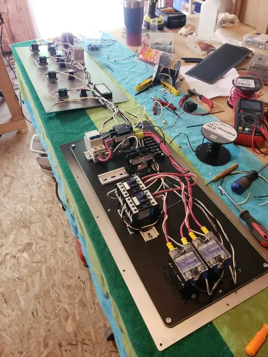 The guts inside Stephen’s control panel for his brewery.