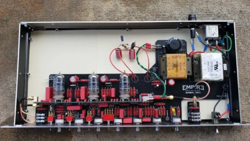 Hellhound Preamp Stephen and Roz are currently designing. I think I know where the Gyrator Stephen hacked in is at.