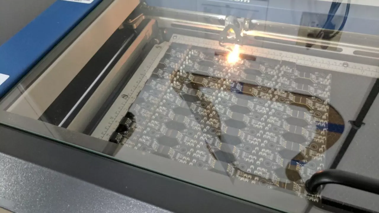 Figure 2: Lasering out the Panelized LED modules into stripes to reduce wiring under the playfield.