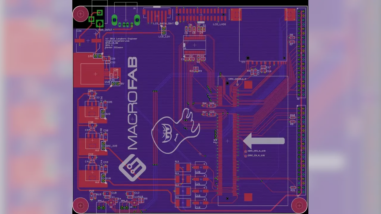 Figure 2: Parker’s Layout for the Raspberry Pi 3 Compute Module LVDS test board.