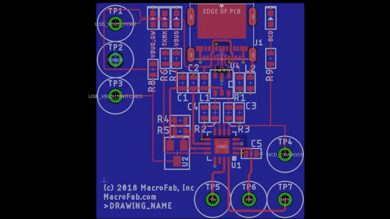 Layout for the USB Type-C interface for USB 2.0 using a FT230X as a USB to UART bridge.