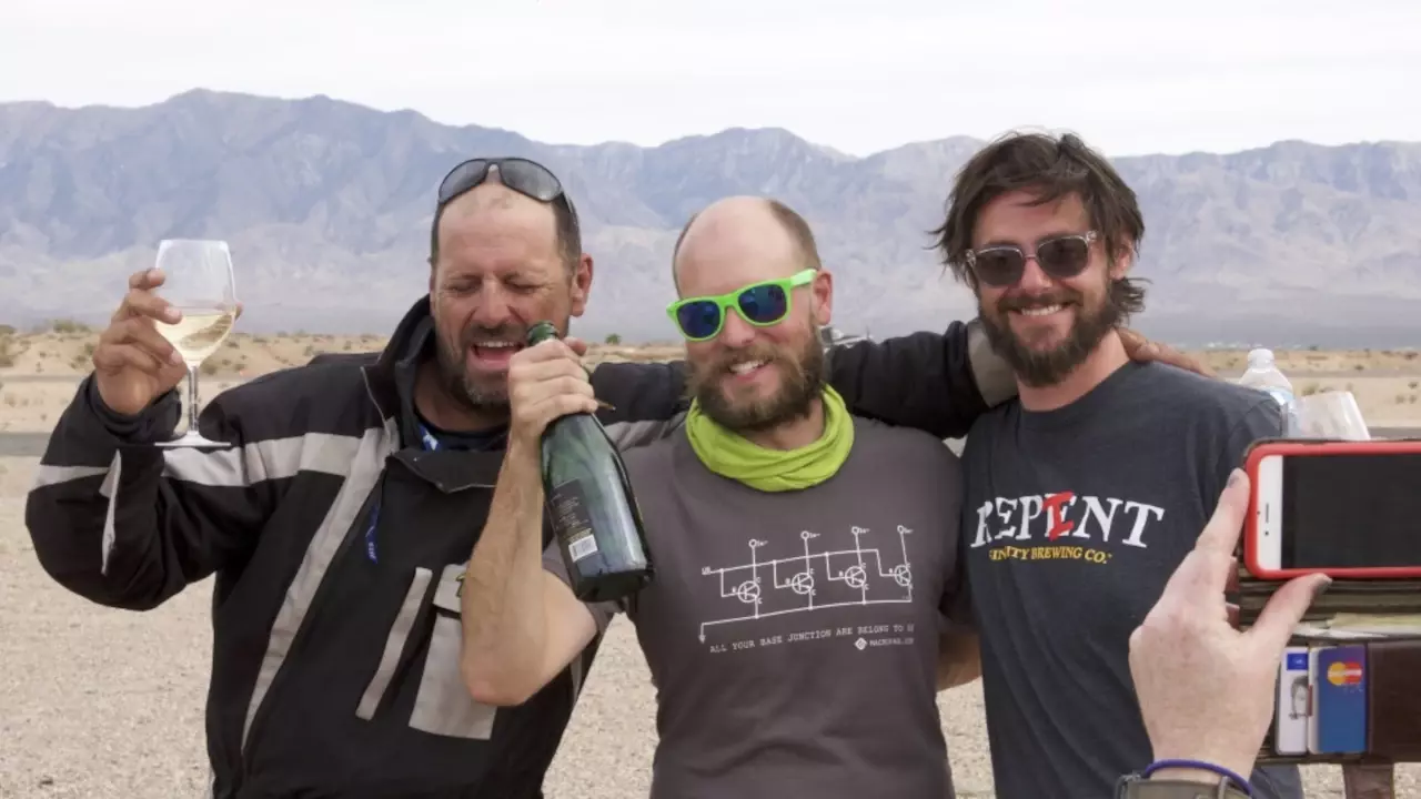 Figure 3: Rocking the MacroFab shirt while celebrating the race.