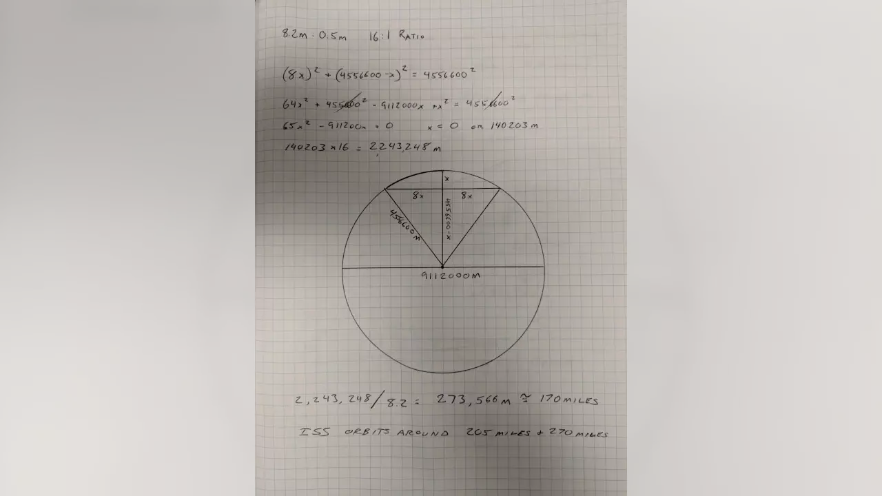 Figure 4: Parker’s notes for calculating the orbit of the Death Star