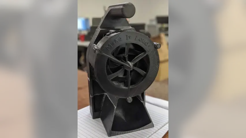 Parker’s Air Raid Siren he 3D printed for making noise at the office.