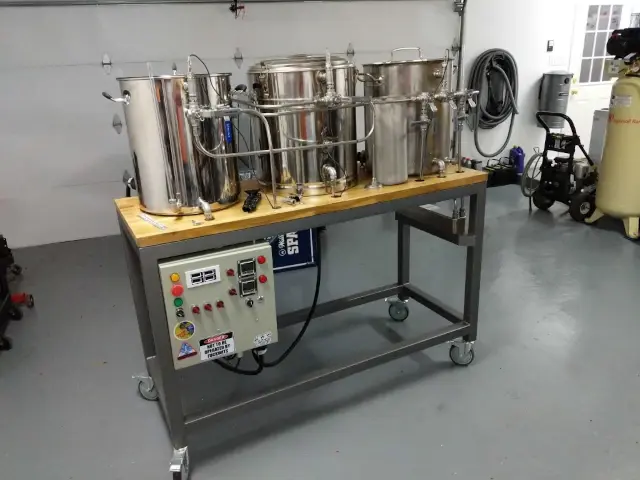 Parker’s brewery in its almost completed form! Pre test boil.
