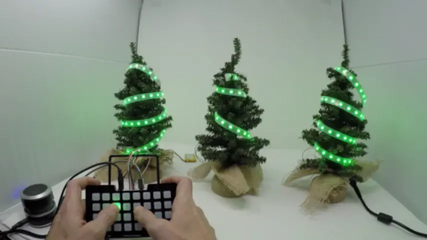 Particle mesh controlled Christmas tree lights build by Brandon Satrom.