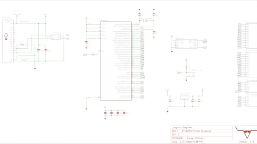 Schematic for the ATSAMD21G18A breakout board.