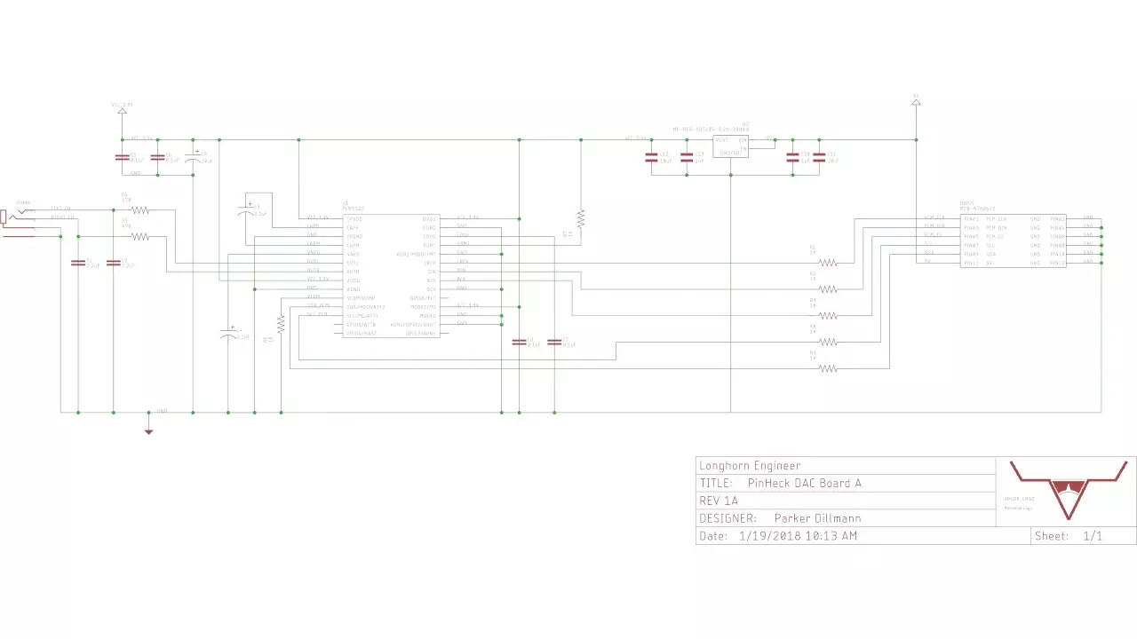Schematic of the PCM5122 Audio DAC for the pinball platform Parker is working on.