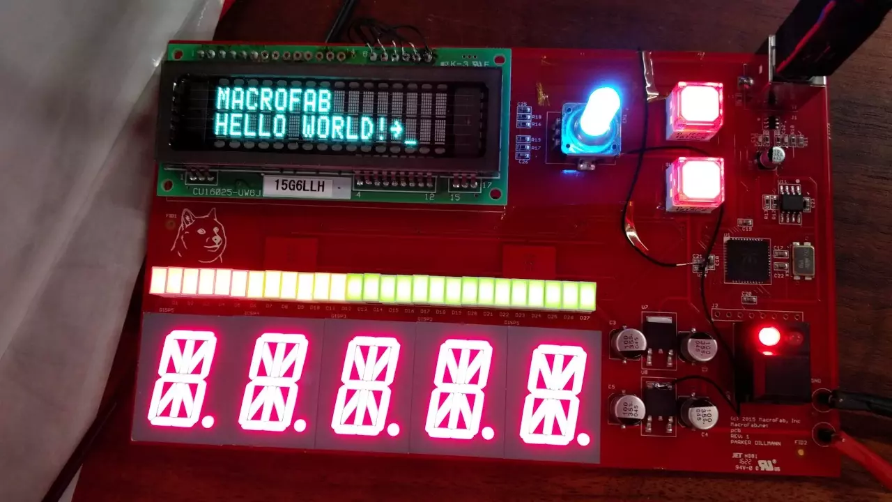 Figure 1: The Front Panel test board for the SSPS. Much working. Very wire bodge. Such bright LEDs.