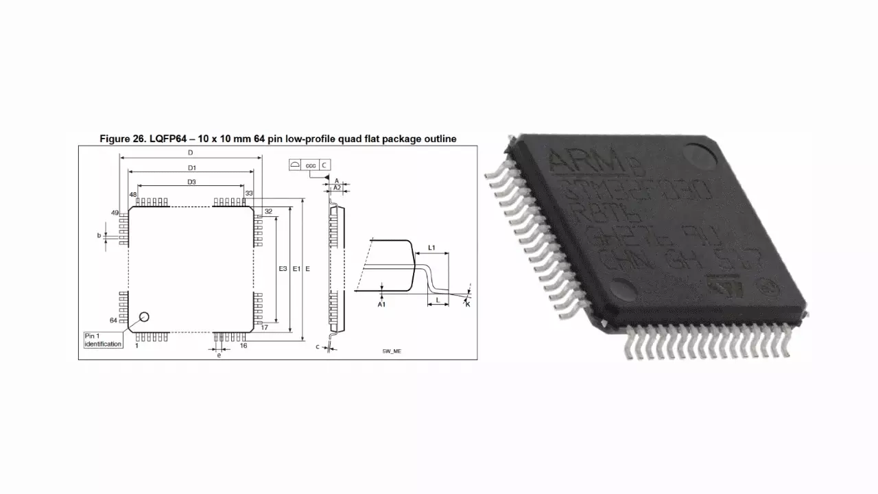 Figure 2: STM32 with two markings on the molding but only one marked in the datasheet.