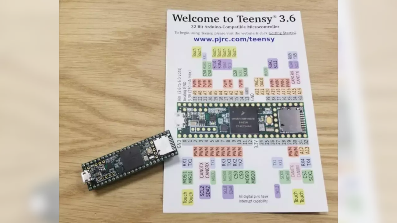 Teensy 3.6. Its a super charged Arduino IDE compatible development platform! Stephen is using this for his new Synth.