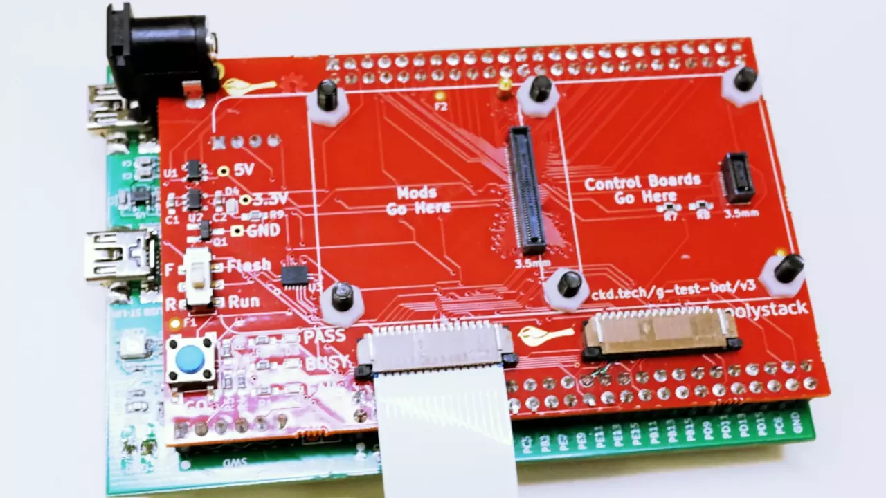 Figure 3: Test fixture for the Polystack boards.