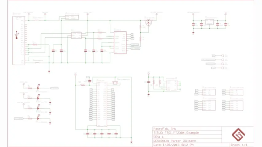 USB Type-C example schematic circuit using a FT230-X and a Parallax Propeller.