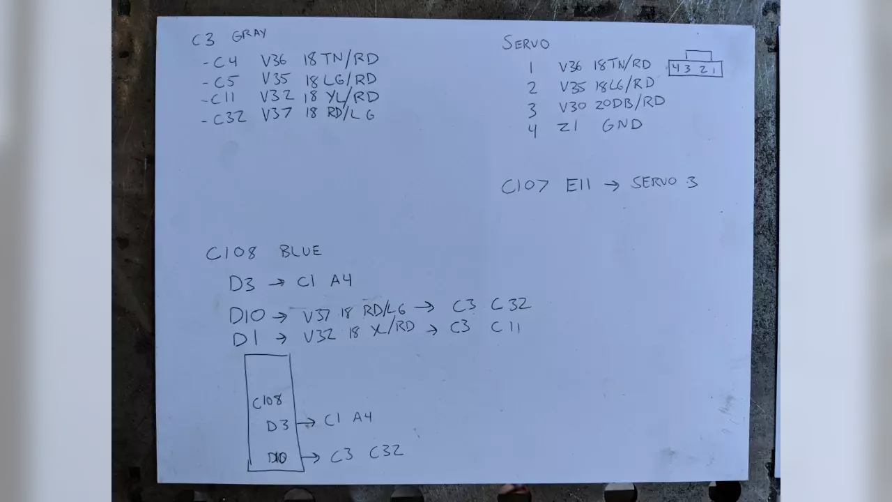 Figure 3: Wire listing with the colors and circuit numbers from the Jeep Factory Service Manual.